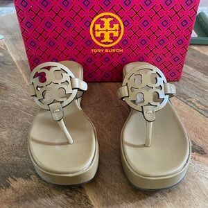 Tory Burch Beige Platform Miller Thong Sandals